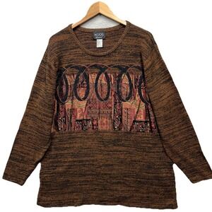 Koos Of Course Vintage Silk Sweater Womens L Brown Rust Tunic Style 3D Textured